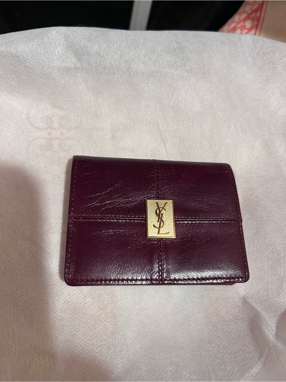 Saint Laurent Deep Burgundy Leather Coin Purse with Gold YSL Plaque